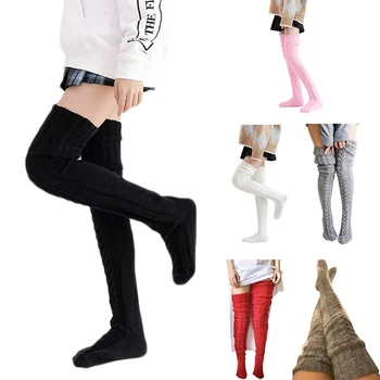 

Women Winter Chunky Twist Cable Knit Extra Long Boot Socks Thicken Solid Color Over Knee Thigh High Stockings Leg Warmer