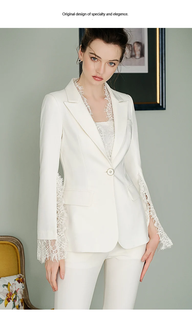 white lace pants suit