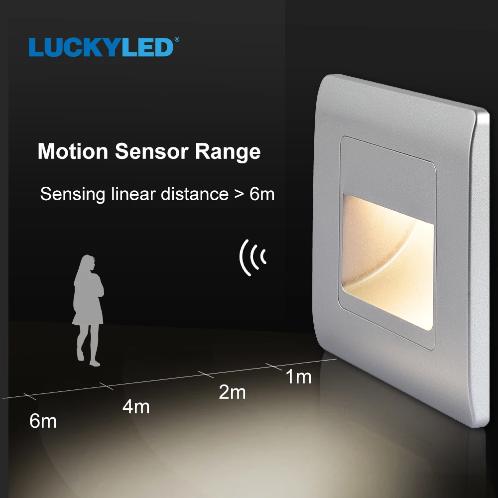 Motion Sensor Light LUCKYLED Recessed Led Wall Light with Motion Sensor AC110V 220V Indoor Stair Case Light Stairway Pathway Hallway Lamp
