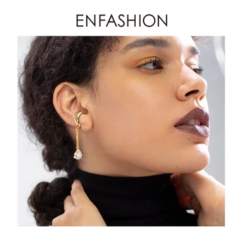 

Enfashion Asymmetric Water Droplets Crystal Ear Cuff Clip On Earrings For Women Gold Color Earcuff Earings Fashion Jewelry E1151