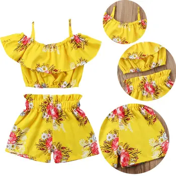 

Summer Toddler Baby Girl Clothes Sleeveless Floral Halter Top+Shorts Pants Outfits 2pcs/Set