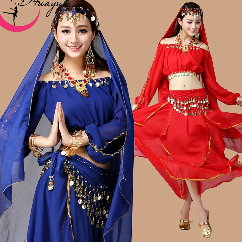 4 pieces Women Belly Dance Ballroom Costumes Girls Dancing Wear Outfits Set Female Indian dancing Stage wear Clothe | Тематическая