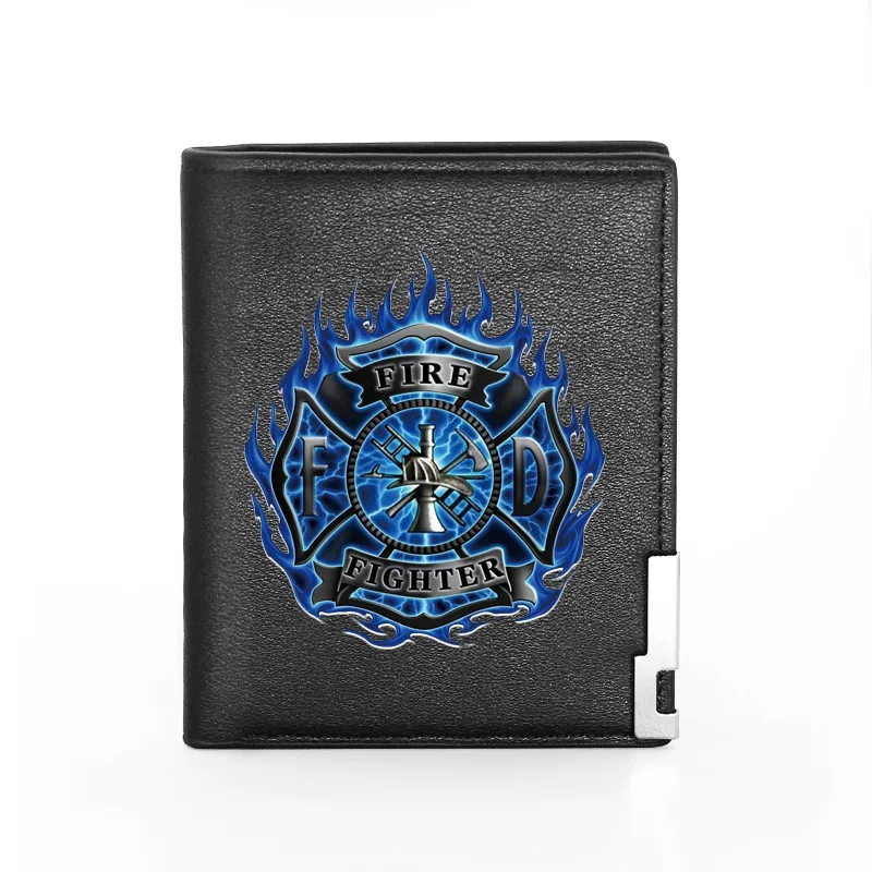 Men Women Leather Wallet Firefighter Control Cover Billfold Slim Credit Card/ID Holders Inserts Money Bag Male Short Purses 