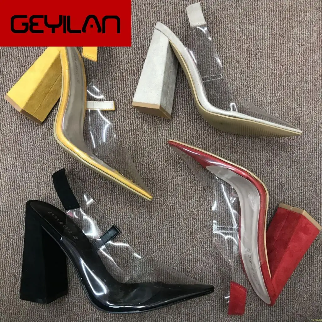 

2020 Women Sandals Plus Size 35-41 Transparent PVC High Heels Shoes Woman Star Style Ankle Strap Gladiator Sandals Women Shoes