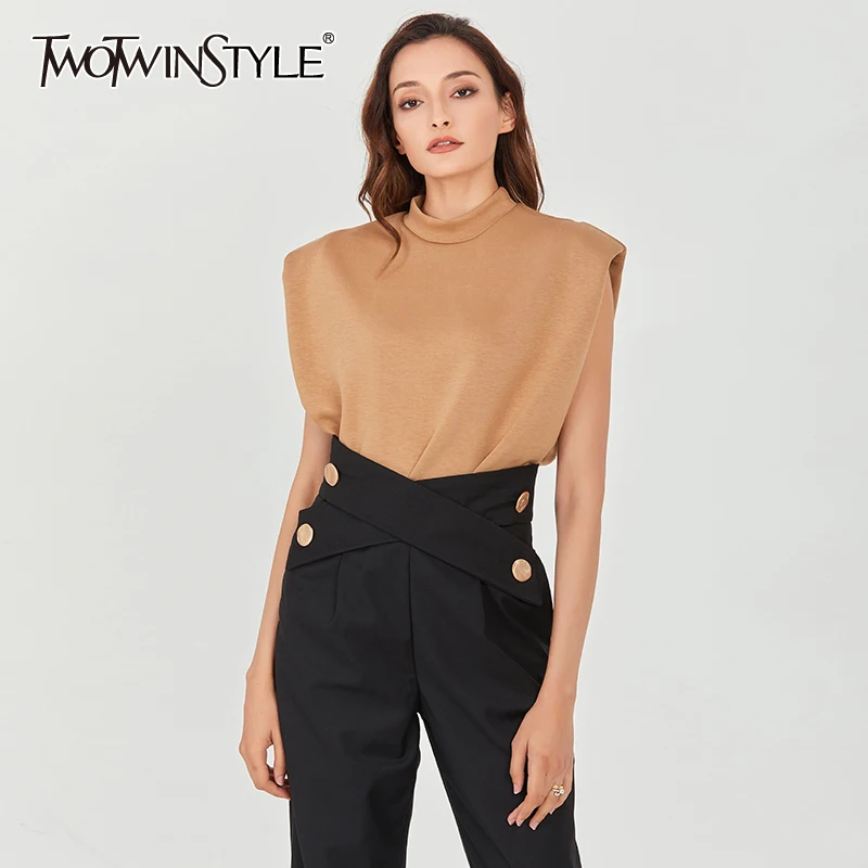 

TWOTWINSTYLE Black Vest For Women O Neck Sleeveless Minimalist Large Size Casual Loose Vests Female Fashion New Clothes Summer