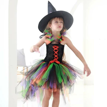 

Halloween Wizard Costume Girls Halloween Costume for Kids Black Fancy Party Tutu Dress Evil Queen Cosplay Dress Kids Dress