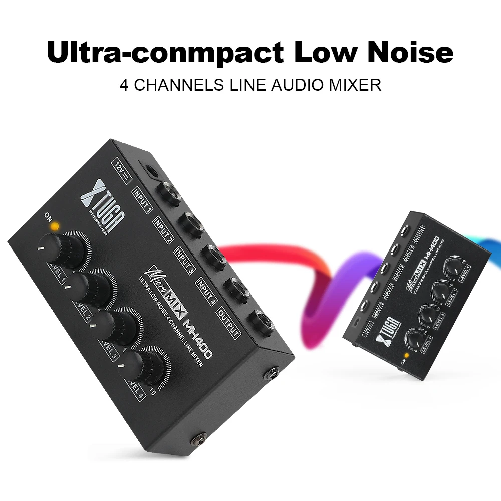 XTUGA 4 Channel Sound Mixer Professional Ultra Low-Noise Audio Sound Mixer Amplifier for Keyboards,Mixers,Musical Instruments