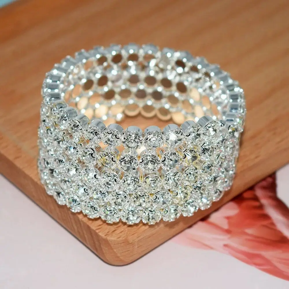 Fashion Luxury Women Multi Layers Crystal Rhinestone Bracelets Bangles Adjustable Wedding Pulseras Jewelry Girl Gifts 3
