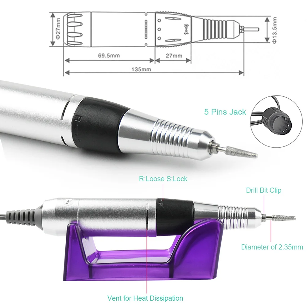 20W Electric Nail Drill Machine 35000RPM Pro Diamond Nail Cutter Maniure Machine Pedicure Nail Drill Nail Polisher Tool