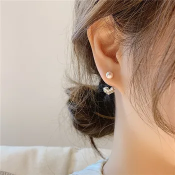 

2Pcs South Korea Ins Contracted Type The Pearl Set Auger Cute Little Sweet Wind Stud Earrings Small Earrings