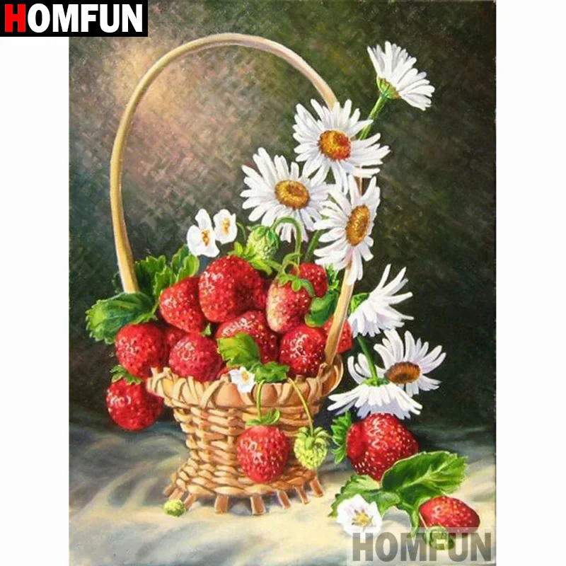 Алмазная живопись HOMFUN цветок клубника вышивка крестиком фото на заказ