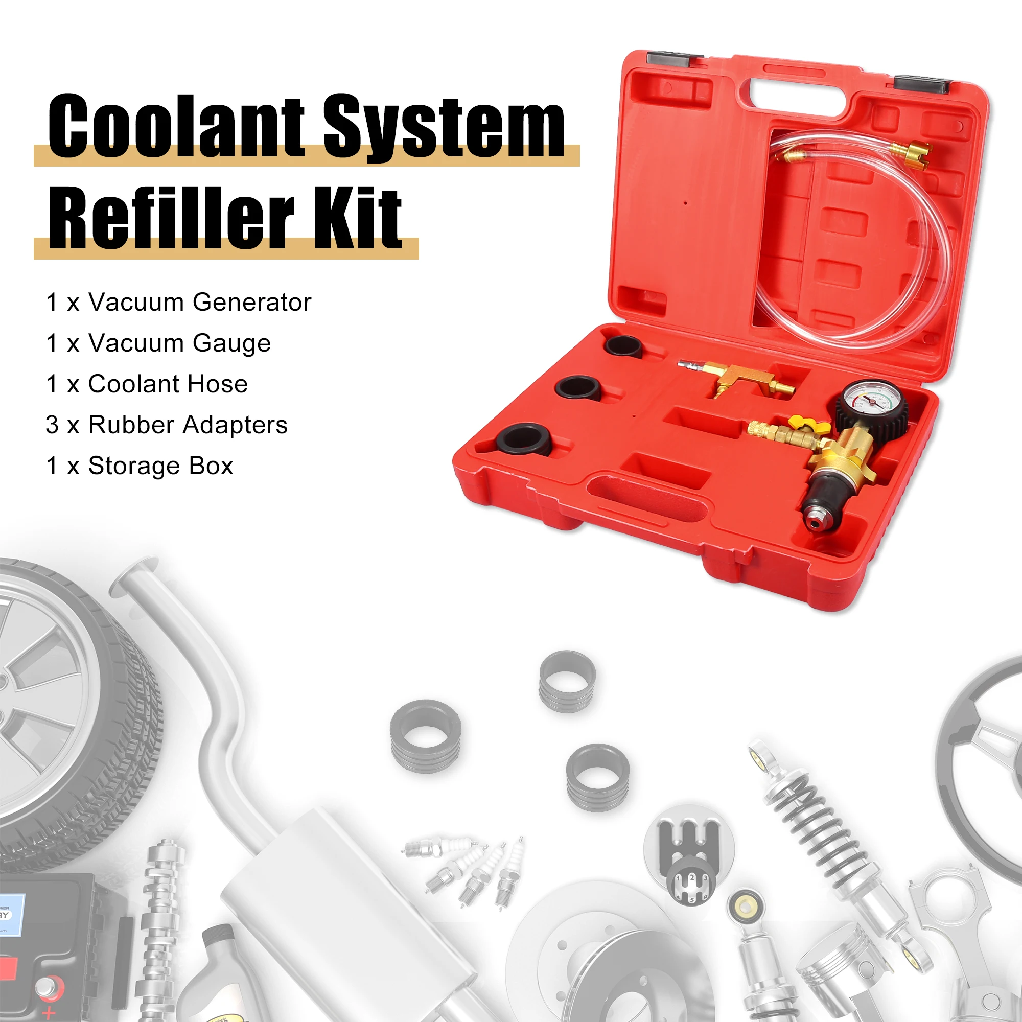 X Autohaux Auto Engine Cooling System Vacuum Purge Gauge Radiator Coolant Refill Tool Kit with 3 Sizes Adapter Case Hose for Car |
