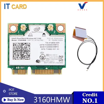 

Dual Band 2.4Ghz/5Ghz Intel Wireless-AC 3160 3160HMW Wifi Card 802.11ac 433Mbps Bluetooth 4.0 Half mini PCI-E Wireless Card