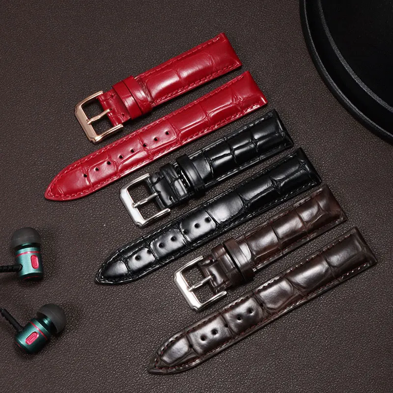 

High quality Genuine leather watchband black red brown light brown strap replacement belt for men and women