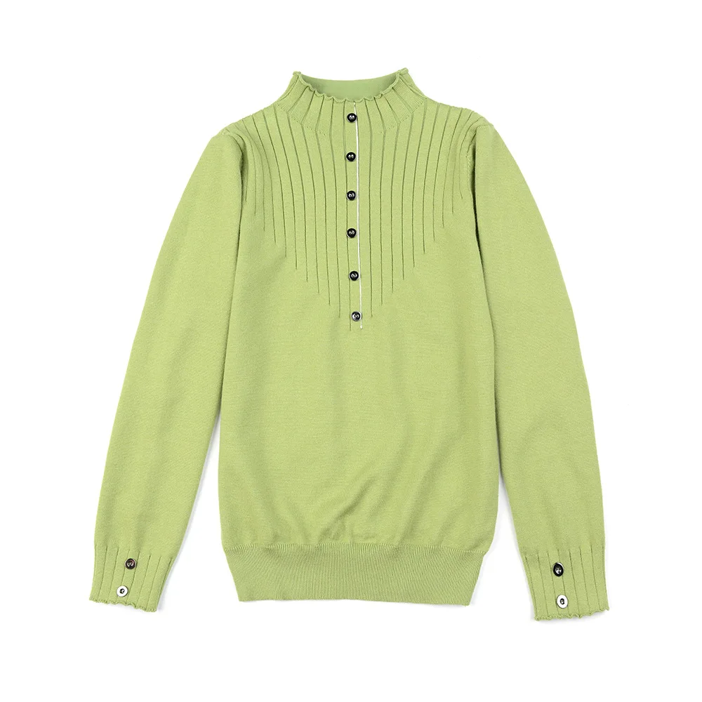 Green T Shirt BornToGirl Spring Autumn Winter Women Knitted TShirt Woman Long Sleeve High Neck Black White Blue Green Khaki T Shirts - Цвет: Green T Shirt