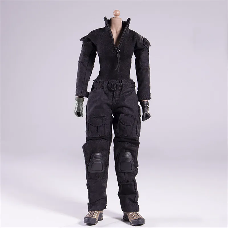 

1/6 Scale Tactical Female Gunner Shooter Clothes Black/Camouflage Uniform Combat Suits for 12" Woman Action Figure Body
