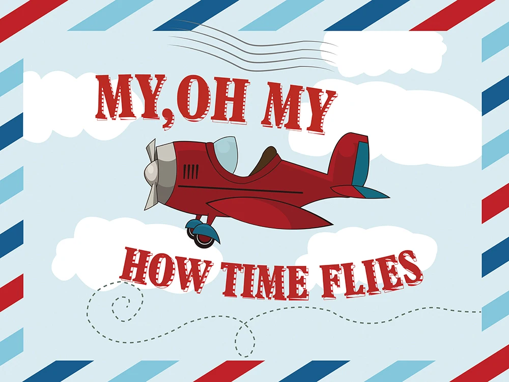 How Time Flies Theme Birthday Party Backdrop Cartoon Vintage Stamp