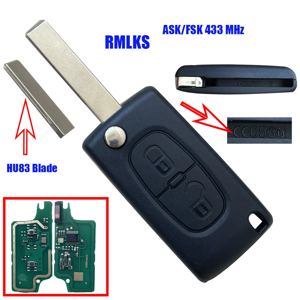 CE0836 Auto Flip Remote Car Key PCF7941 Chip 433Mhz For Peugeot 207 208 307 308 407 408 807 Partner CE0523 ASK FSK HU83 VA2 | Автомобили и