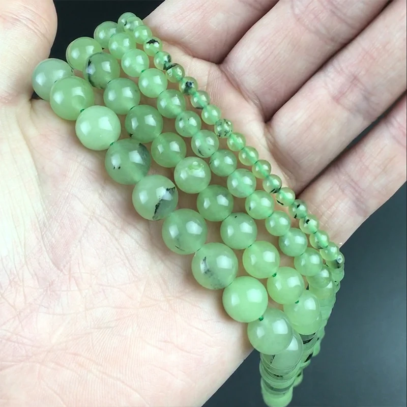 Natural Stone Black Spot Green Jades Round Loose Spacer Beads For Diy