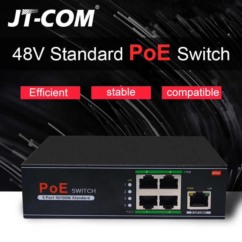 Сетевой коммутатор POE 48 В 100 Мбит/с 5 портов IEEE 802.3af/at подходит для IP камер/беспроводных точек доступа/камер