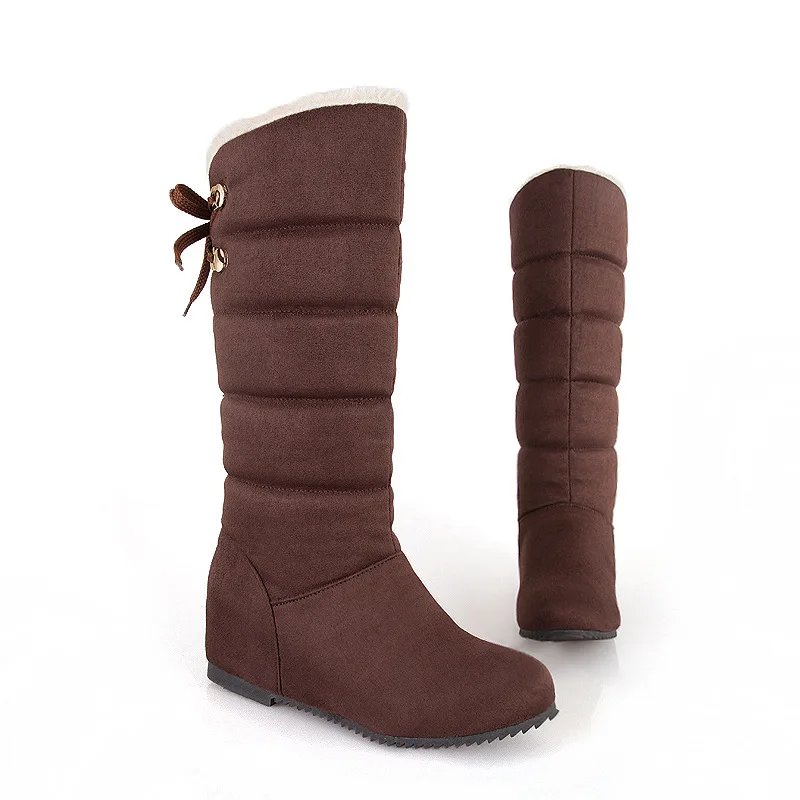

Winter Snow Boots Women's Flat Heel down Feather Winter Boots Waterproof plus Velvet Middle Boots Anti-slip Elevator Cotton-padd