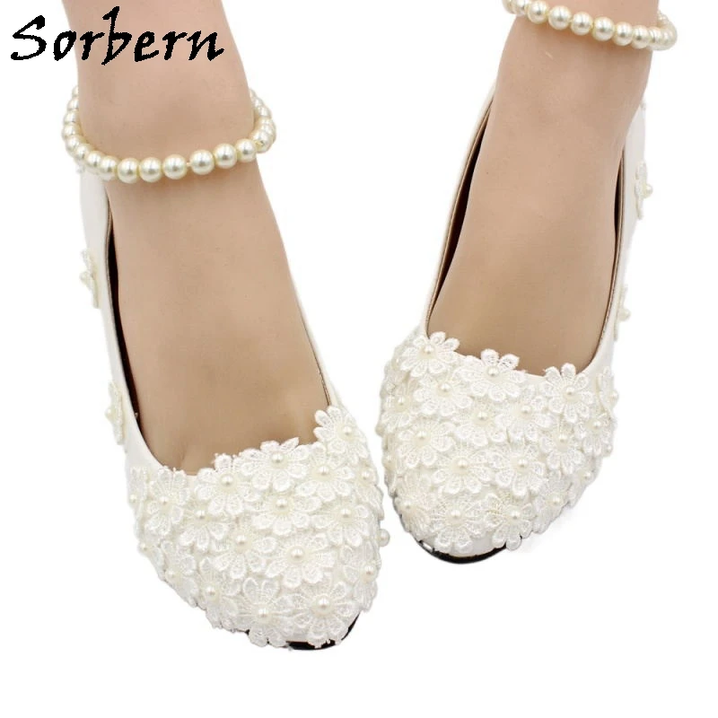 Sorbern zapatos de novia de tacón medio para mujer, calzado de fiesta y de noche, con cuentas blancas y correa en el tobillo, con flores bonitas, venta por mayor|women shoes party|shoes