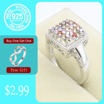 

925 Silver Ring For Women luxury Multi-Gem Topaz Wedding Jewelry Free Gift