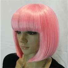 Являющийся лидером продаж сексуальный розовый короткий боб прямой челка Женский парик для волос
