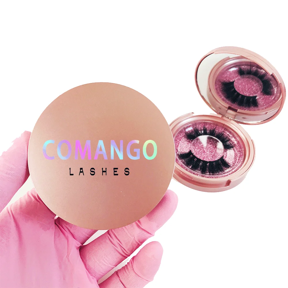 Wholesale Lash Packaging Box Round Lash boxes with Mirror 8-20mm Mink Eyelashes Packaging Box Empty Makeup Beauty 5