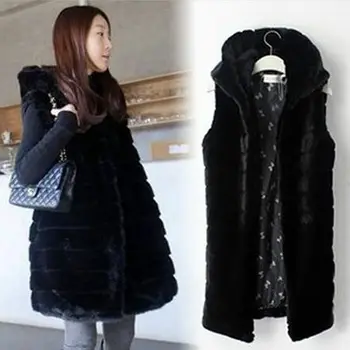 

colete de pele feminina faux fur vest women faux fur coat 2018 winter fur jacket Hooded female Fake waistcoat outerwear L67