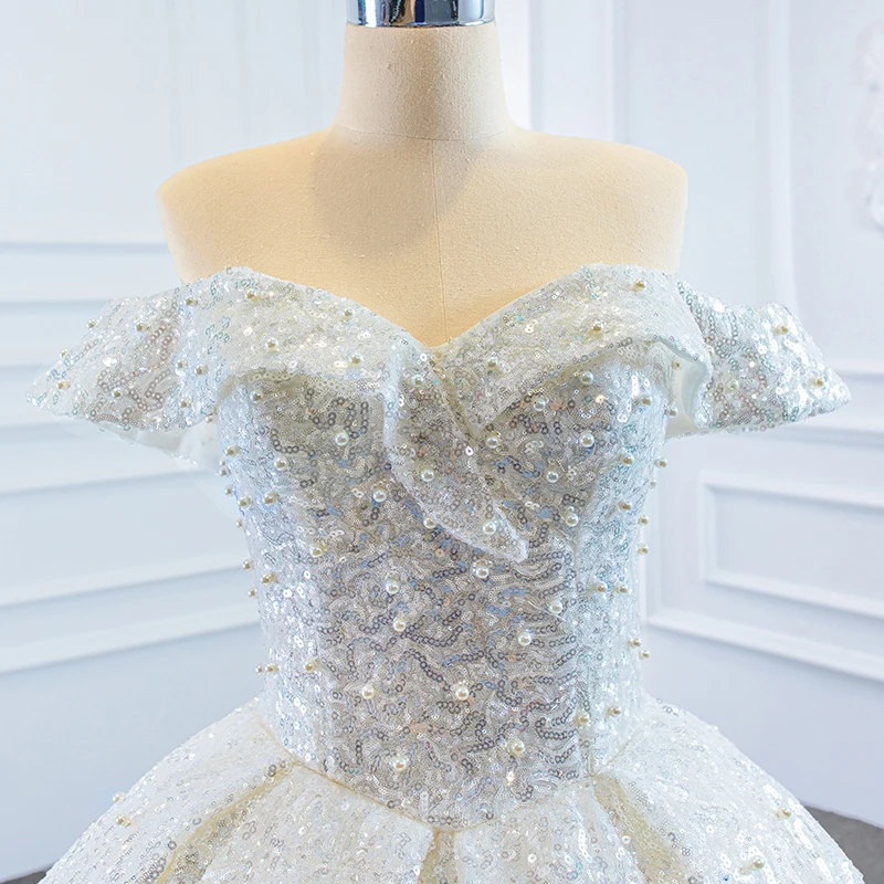 J66942 Jancember Sparkly Princess Wedding Dress Sweetheart Off The Shoulder Sequined Vestidos De Noiva 2020 6
