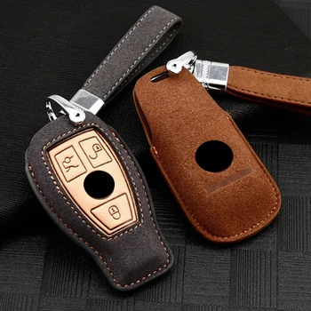 

Suede leather car key cover case fob key bag for Mercedes Benz a200 glc gla c180 B class E class C class car styling key chain