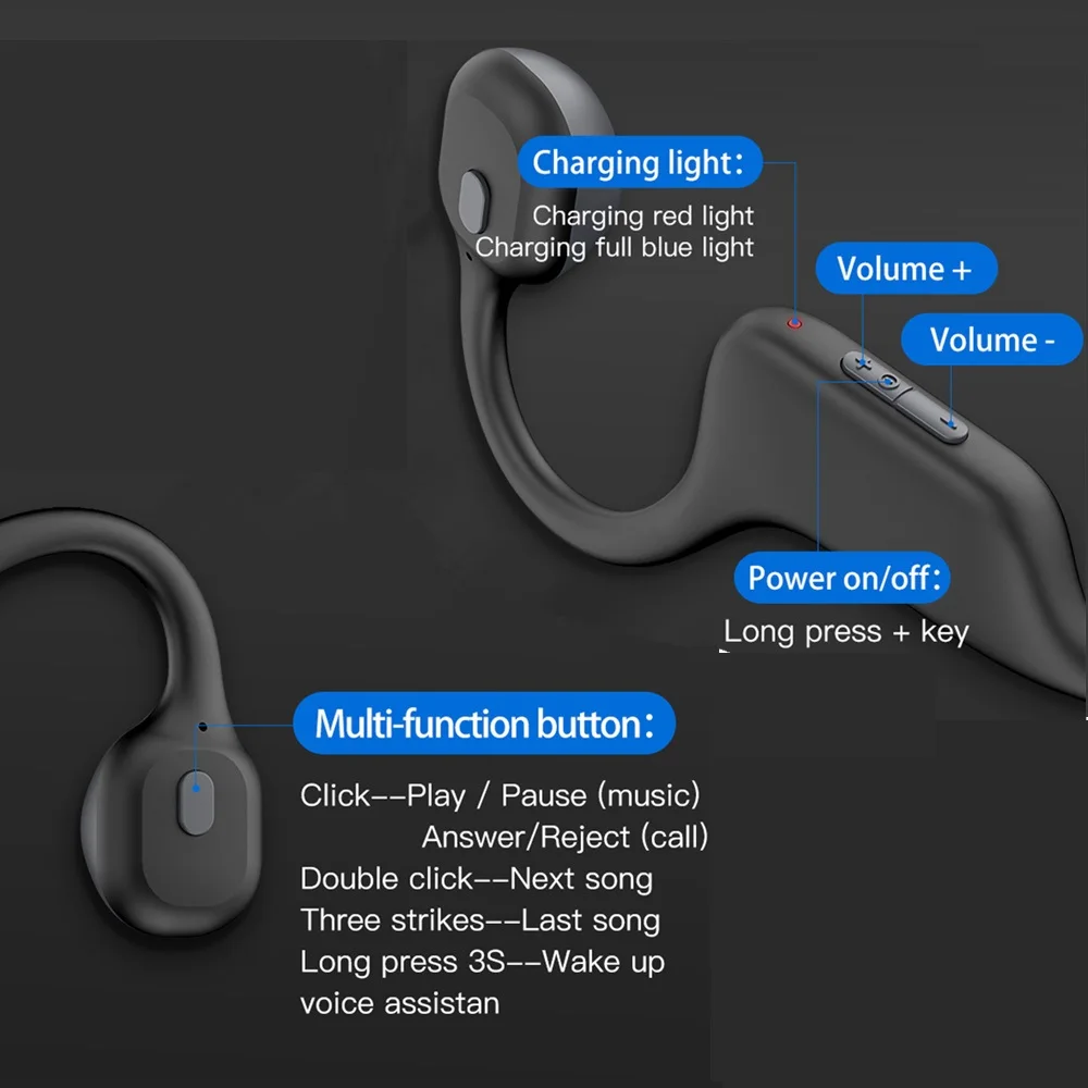 Fones de Ouvido Esportes sem Fio Fone de Ouvido Mãos-livres com Microfone para Correr Aikswe Condução Óssea Bluetooth Estéreo Ipx6 - Image 6