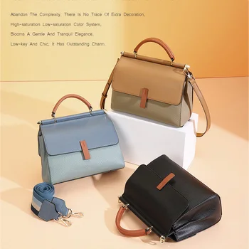 

Elegant Women Bag Genuine Leather Bags New Simple Fashion Color Matching Bags For Women Luxury Brand Shoulder Messenger Bag
