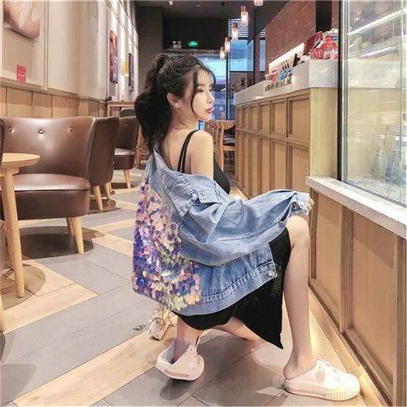 

Basic Coat Bombers Vintage Fabric Patchwork Denim Jacket Women Cowboy Jeans Cool 2019 Autumn Frayed Ripped Hole Jean Jacket Male