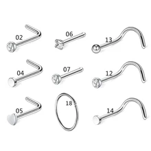 Cyrkon Gem kości nos stadniny kolczyk do piercingu anodowane kolor srebrny kolczyk w nosie Prong Cz nos biżuteria 5/9/21 sztuk 0.8mm(20G)