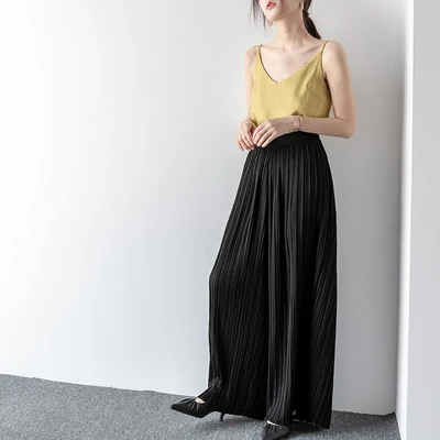 Горячая Miyake модные складные узкие soild длинные брюки Широкие брюки - Цвет: Черный