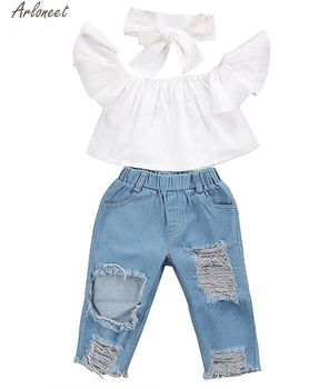 

Fashion Infant Baby Girls Plaid Print Ruffles Romper Tops+Hole Pants Outfit Headband Set Feb 26th #