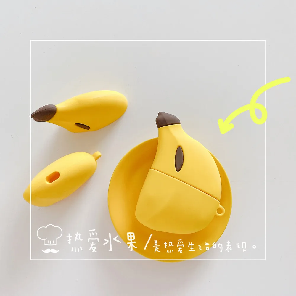 Силиконовый защитный чехол для наушников AirPods Pro с 3D имитацией банана для Airpods 1, 2, 3, Bluetooth, чехол для наушников с крючком