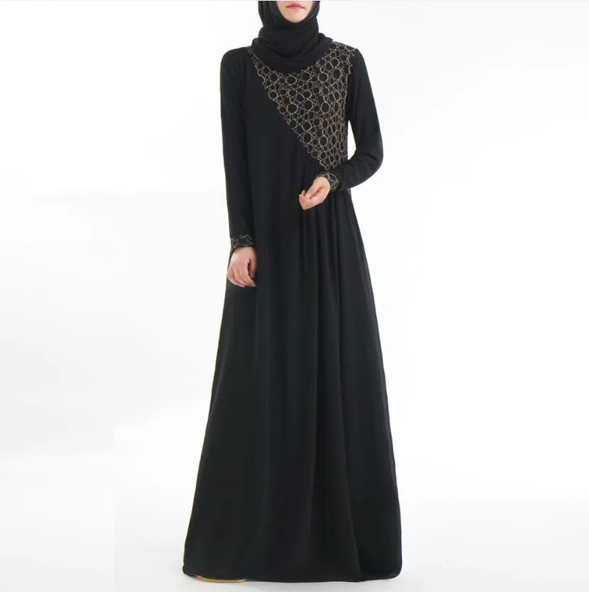 Женское мусульманское хиджаб Abaya темно синее шифоновое платье с длинным рукавом
