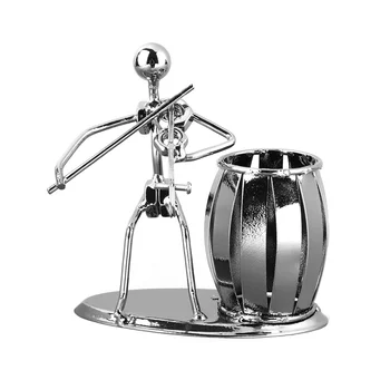 

Violin Desktop Ornament Creative Pen Container Metal Pencil Holder Iron Craft Ornament for Office