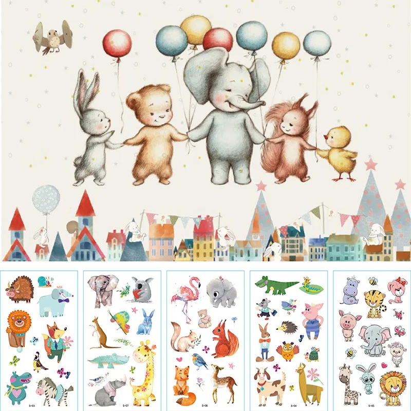 Pegatinas de tatuaje temporales para niños, 10 Uds., pegatinas de animales para niños, Cuerpo impermeable, Anime falso, tatuajes traducidos, arte