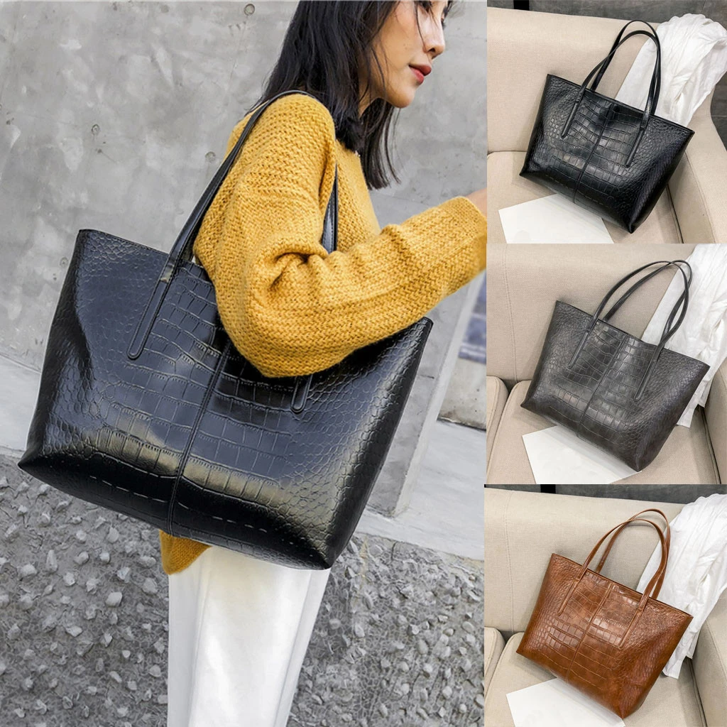 High-Quality Luxury Crocodile Handbag Women Retro Leisure Large Shoulder Bag Female Causal Totes Simple Shopping Handbag 904