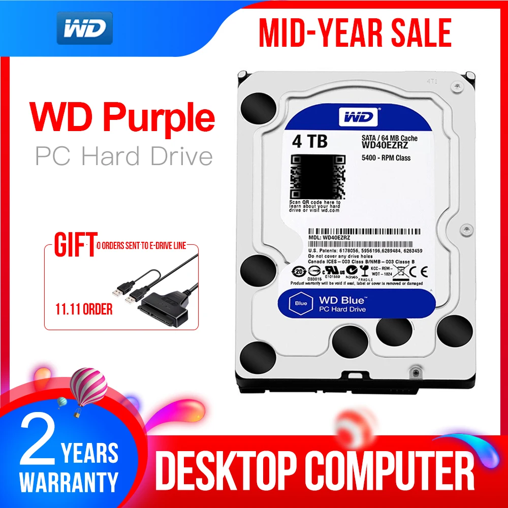 Online WD Original Blau 4TB Hdd Sata 3,5 Interne Festplatte HDD für PC WD40EZRZ Western Digital 4tb hdd disco duro Desktop