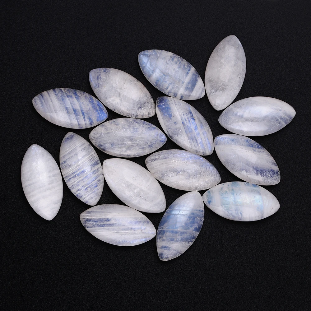 Horse Eye Cut Natural Moonstone 5x10MM Loose Stones with Blue light Decoration Gemstone Jewelry Gift 10 pcs/set