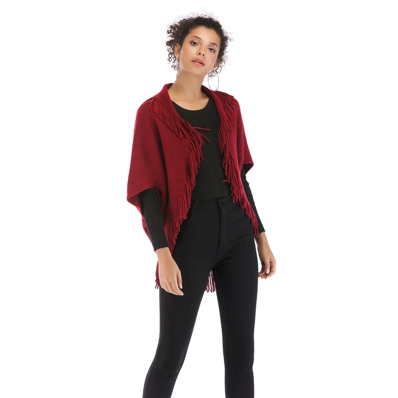 

Lucyever Autumn Women Cardigan Sweater Tassel Striped Batwing Half Sleeve Knitted Capes Shawl Casual Plus Size Cotton Streetwear