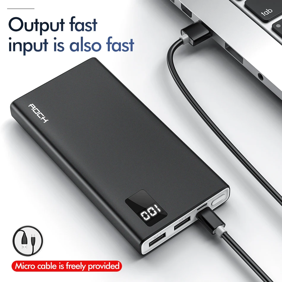 ROCK Power Bank для xiaomi mi iPhone Mini Digital Pover 10000 мАч тонкий внешний аккумулятор Poverbank Быстрая