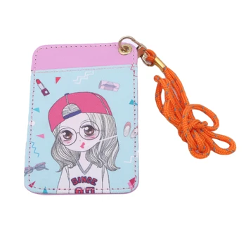 

Newest Beautiful Girl 2 Bits Shaped Named Card Holder Identity Badge Reel With Lanyard PU Neck Strap Card Bus ID IC Holders
