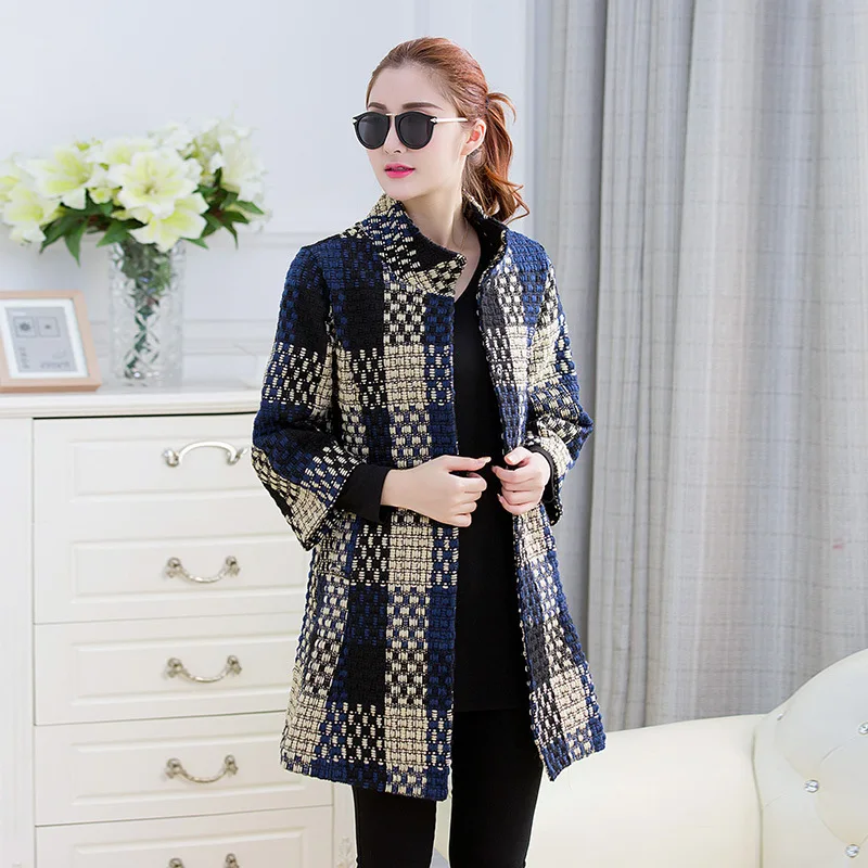 

Woolen Jacket Spring And Autumn New Style Western Style Slim Fit Mid-length Three-quarter-length Sleeve Tweed Sub-Coat