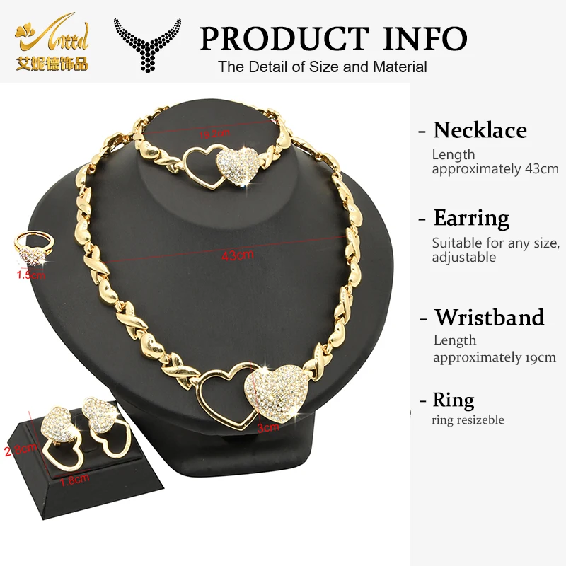 Crystal Heart Dubai Jewelry Sets Xoxo African Bridal Necklace Earring Set Choker Woman Nigerian Ethiopian Gold Color Jewelries images - 6